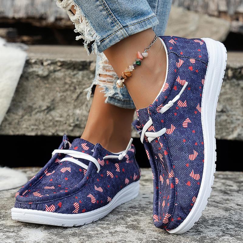 Fashion Fashion Floral Printed Casual Canvas Shoes for Women Lightweight Lace Up Ladies Flat Shoes Comfort Soft Sole Walking Shoes Woman