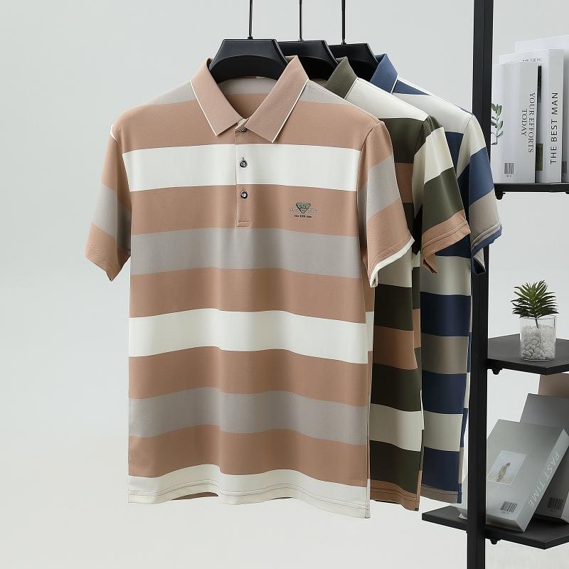 Luxury brand emboss short sleeve polo shirt fashion T-shirt stripe color blocked summer pure cotton comfort casual men's wear