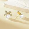 Elegant Micro-inlaid Zircon Bow Pearl Stud Earrings for Women - Versatile and Fashionable Accessories