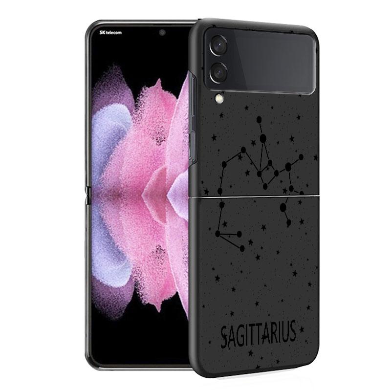 Twelve Constellations Luxury Case For Samsung Galaxy Z Flip 3 4 5G Funda ZFlip 3 Black PC Hard Back Phone Capas