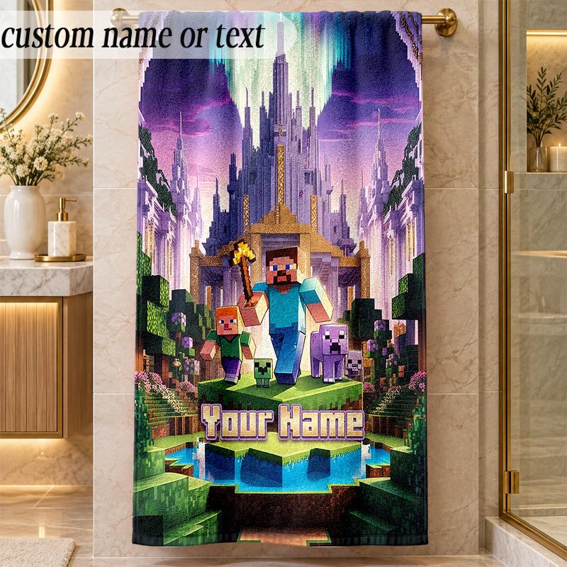 Beach TowelMinecraft Custom Name Text Personalized Soft Towel for Beach Pool Indoor Home Decor Gift