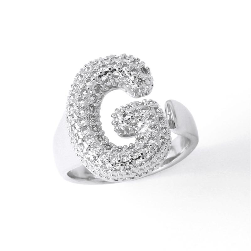 Letter Design Ring with Clear Stone Detail, Copper Base Fashion Jewelry for Daily Outfits, Party Styling and Gifts