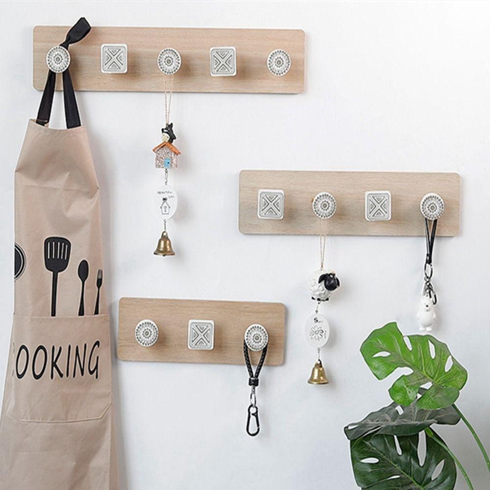 3/4/5 Hooks Nordic Wooden Coat Hooks Rustic Hat Clothes Bag Rack Practical Key Holder Homestay