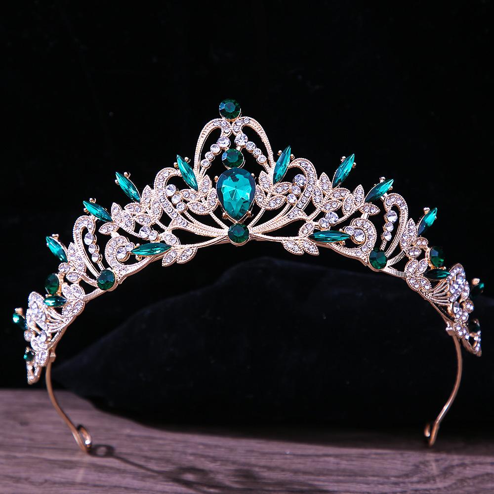 DIEZI Baroque Luxury Girls AB Red Green Blue Crystal Bridal Wedding Tiara Crown Bride Queen Headbands Hair Jewelry Accessories