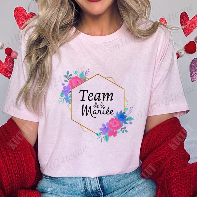 French Women Bridesmaid Team Bride Tshirt Bridal Shower Wedding Tshirt Bachelorette Evjf Party Tops Flower Crown Graphic Tees