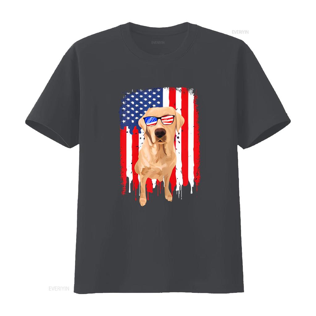 Labrador Retriever T Shirt Independence Day 4th July USA Flag Vintage Washed Graphic Breathable Slightly Streetwear Homme