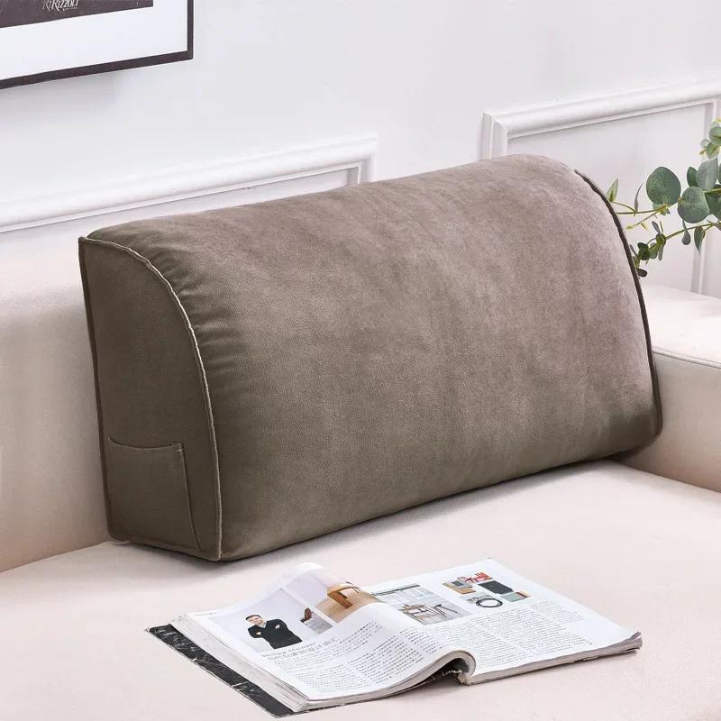 

Triangular Lumbar Support Cushion Removable Washable Reading Backrest Back Pillow for Pain Relief Sofa Bed Chair Waist Cushion 60x35x20cm кофейный