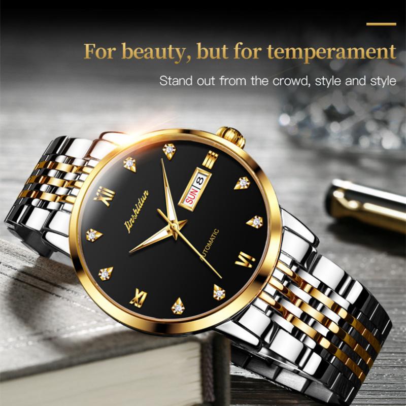 JINSHIDUN Novo Relógio Masculino de Negócios e Lazer Relógio Mecânico Automático Moda Diamante À Prova D'Água Luminoso Relógio Masculino de Alta Qualidade