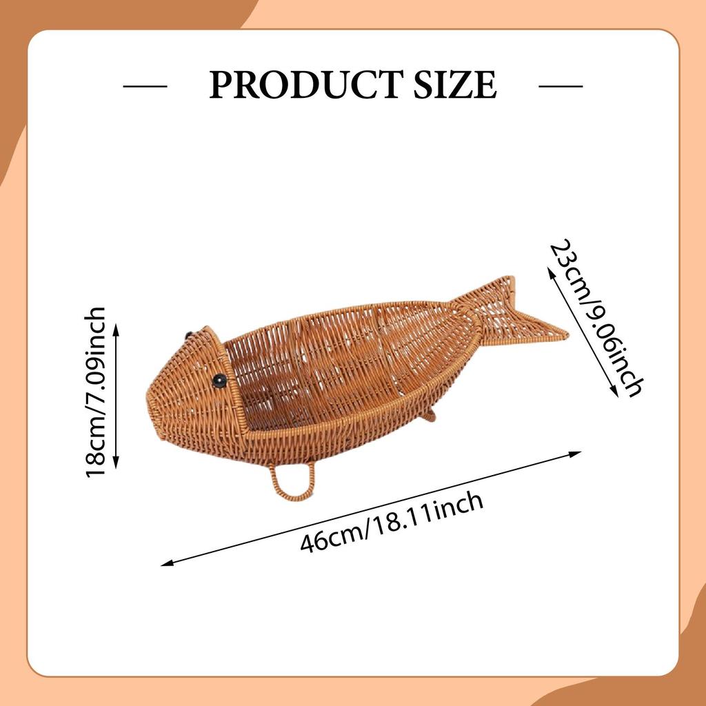 Imitation Rattan Fruit Basket, Creative Fish Shaped Large Capacity Storage Basket, Storage Organizer Serving Holder for Fruits