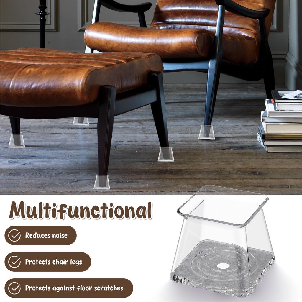 32 Pcs Silicone Chair Leg Floor Protector M/L/XL Anti Slip Furniture Leg Cover with Felt Bottom Square Furniture Feet Protectors