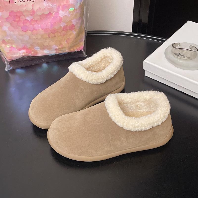 Gentle fairy wind one-word button Mao Mao shoes, new comfortable flat-bottomed velvet with skirt in autumn and winter 2025, single shoes for women