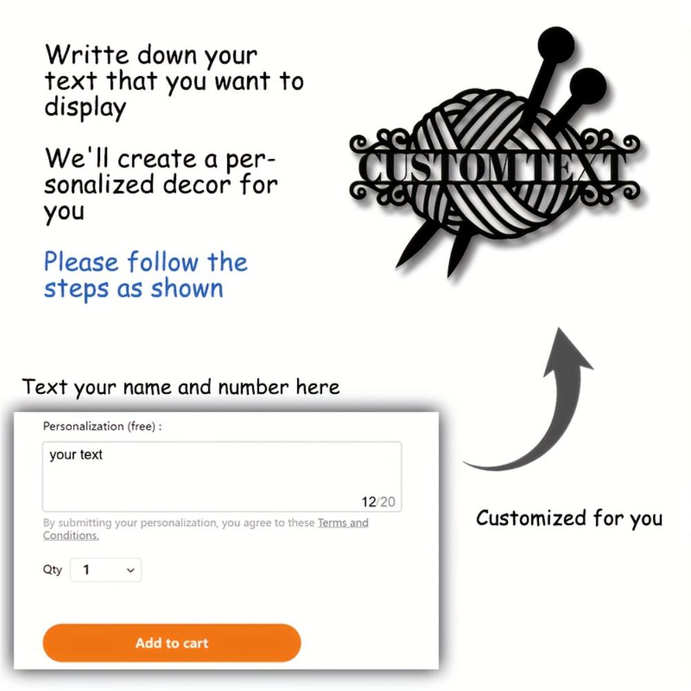 

Индивидуальный металлический настенный знак Персонализированный подарок для любителей вязания крючком и спицами Декор для дома