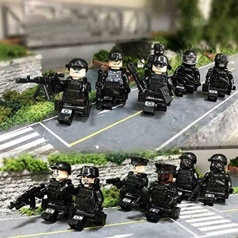 Moc Military Building Block Set Black Swat Jeep With Small Granule Assembly Toy Bag Pieces)