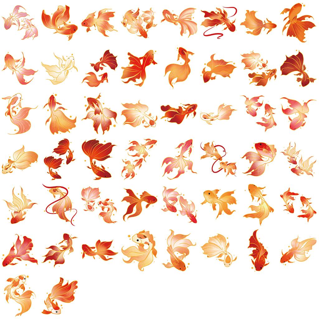 50 Pieces of Gold-stamped Carp Stickers for DIY Decoration of Laptop, Water Cup, and Transparent Items