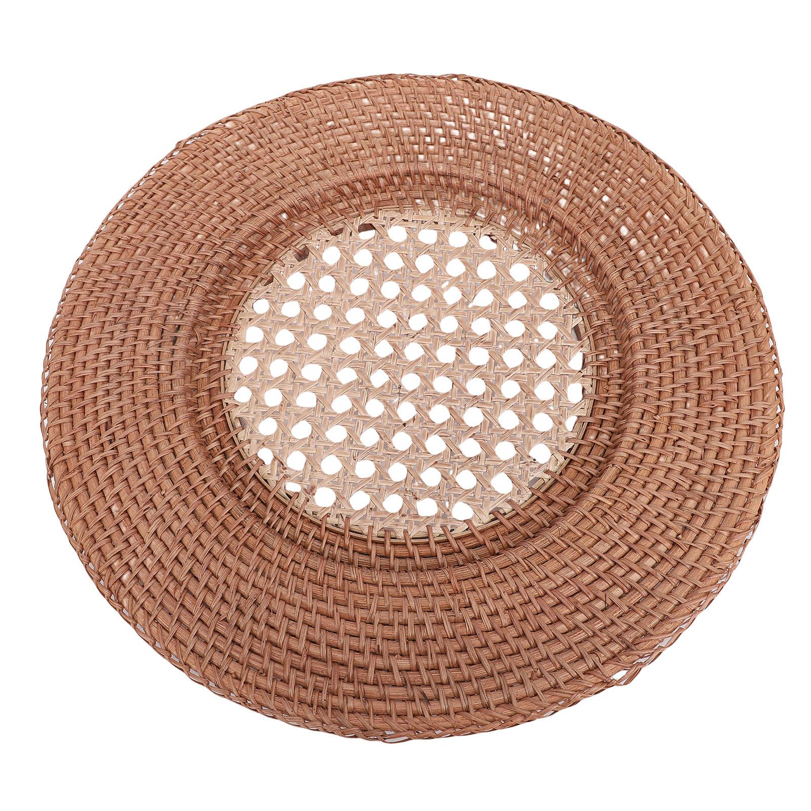 Round Rattan Placemat Hand Woven Heat Insulation Rattan Charger Plate for Dinning Table Desk Decor As picture