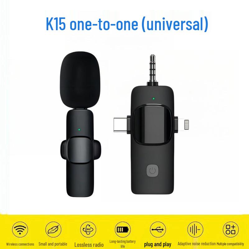 K1K9 Wireless Lavalier Microphone K15 - Dual Mobile Live Streaming & Outdoor Recording Noise-Reducing Mic