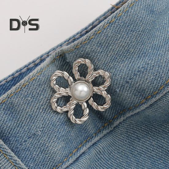 Pant Waist Tightener Flower Design Button Reusable Waist Adjuster No-Sewing Adjustable Waist Buckle for Loose Jeans Skirts