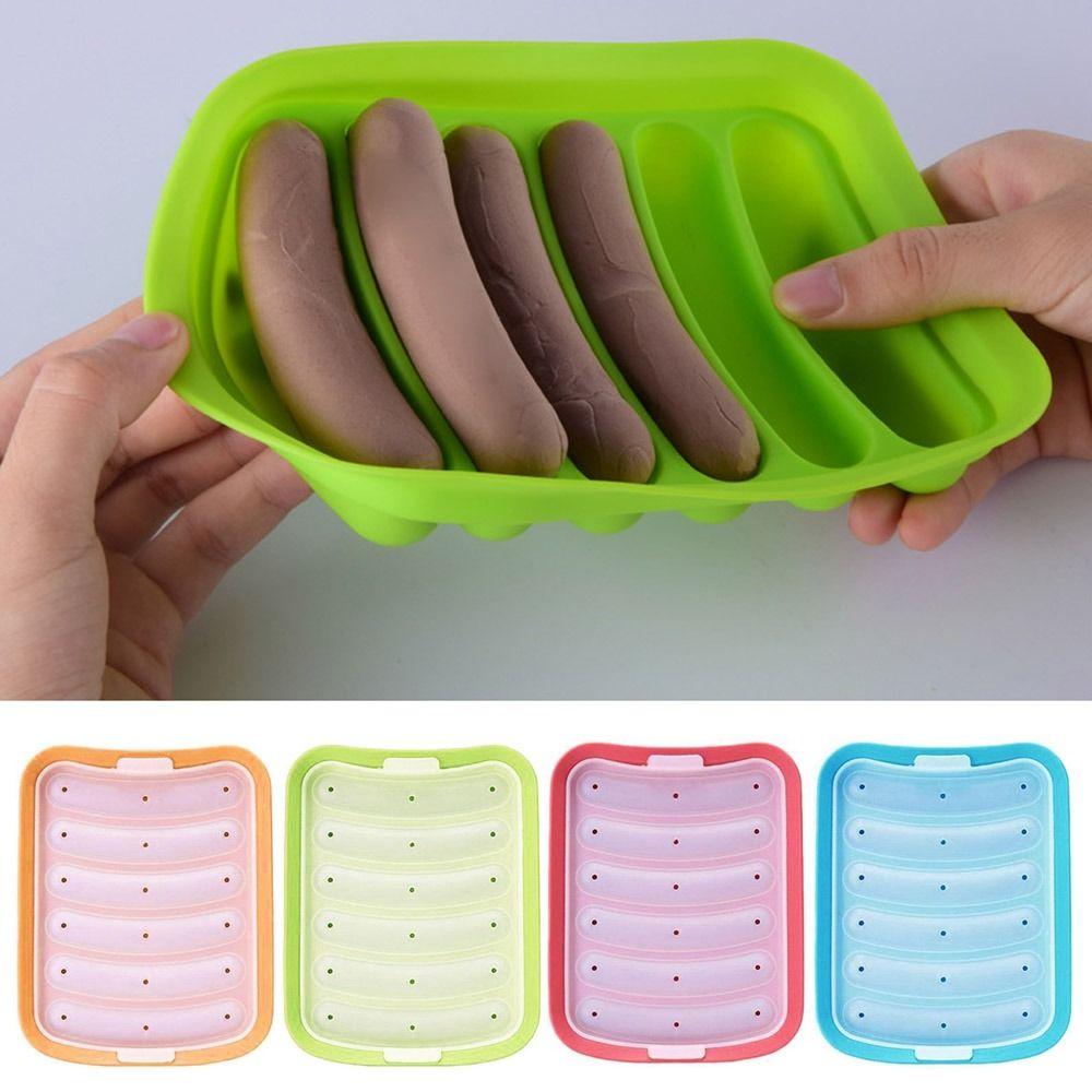 6-Cavity Sausage Maker Mould Non-Stick Silicone Mold DIY Hot Dog Maker  Kitchen Baking