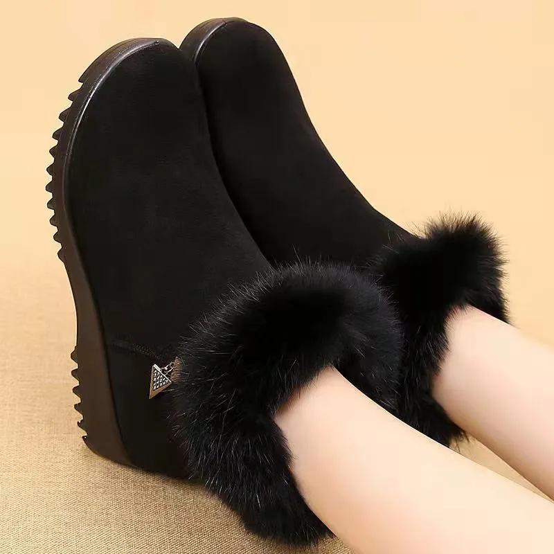 

WTEMPO Plus Size Warm Faux Suede Shoes Mid-heel Women s Autumn Winter Plush Inner Snow Boots Soft Sole Non-slip Skiing Boots 40 чорний