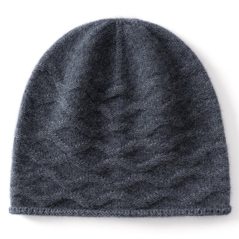 Cashmere hat women's solid color water pattern wool hat thermal ear protection bag head hat stacking hat knitted outdoor cold hat