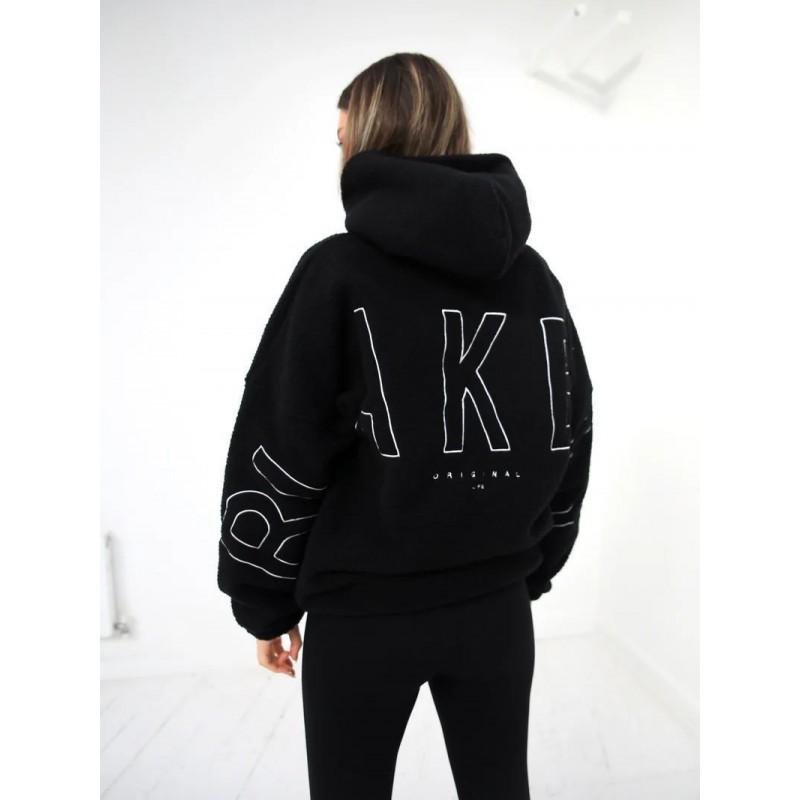 Damen Oversized Kapuzenpullover Mit Stickerei Weiche Fleece-Mischung Langarm Lässiges Oberteil Winter