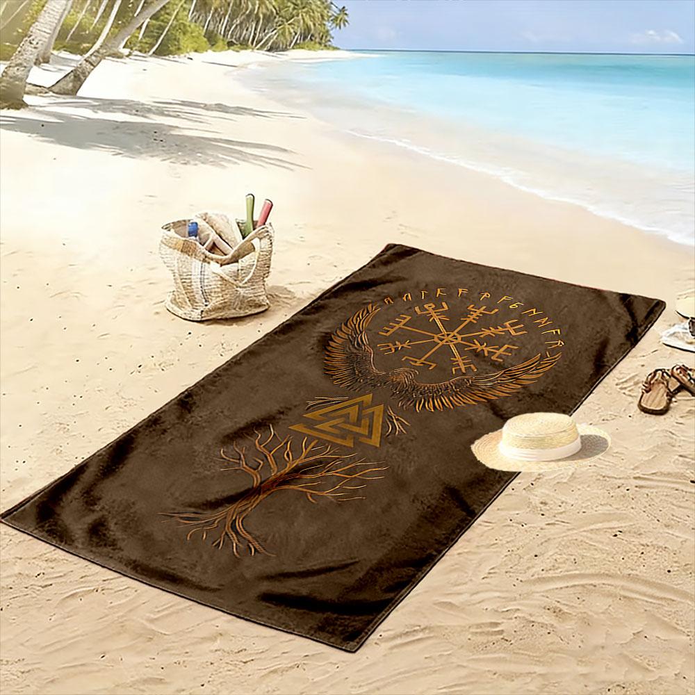 Golden Norse Mystical Harmony Print Beach Towel, Quick Drying, Suitable for Travel, Outdoor Sports, Jogging, the Beach and Swimming, Gift