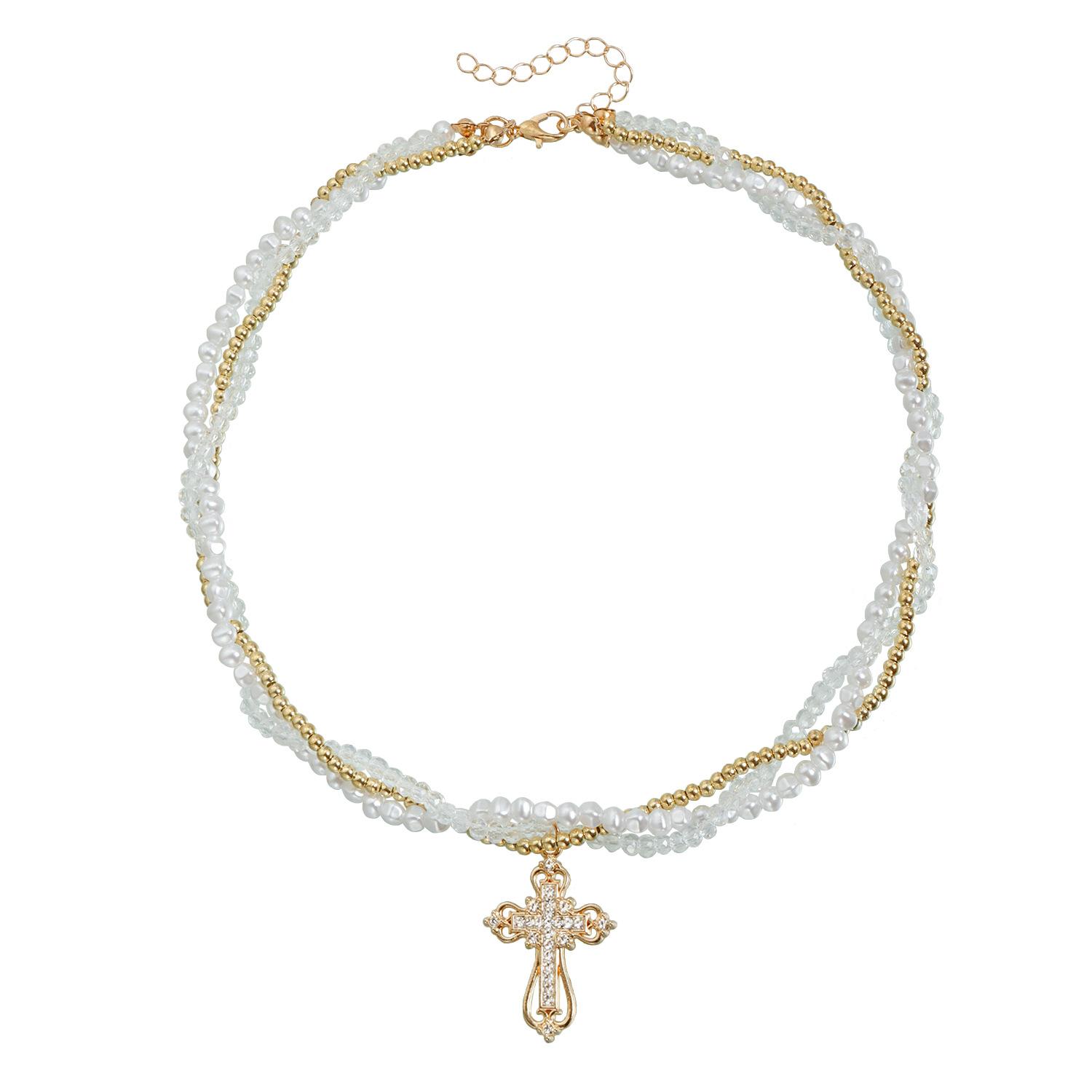 

Personalized design twist weave diamond-encrusted cross necklace Versatile Internet celebrity necklace