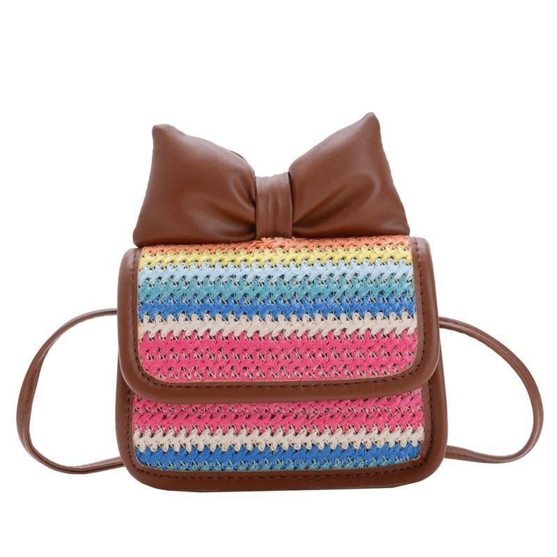 Trendy Woven Crossbody Bag For Boys And Girls Featuring Playful Color Combinations And Bow