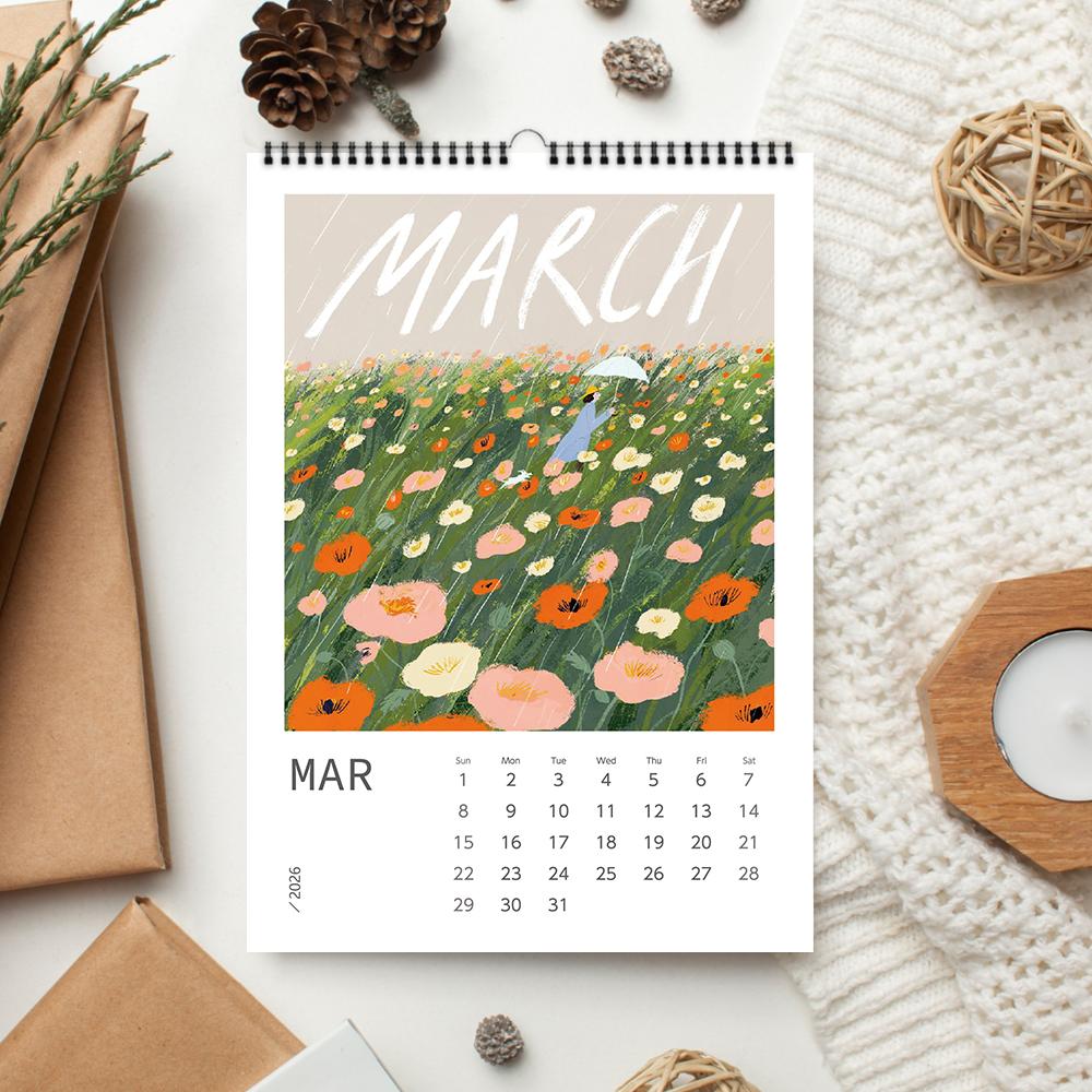 1pc Scenic Wall Calendar - Cartoon Landscape Theme, 12 Different Designs, Suitable for Art Enthusiasts & Birthday Gifting