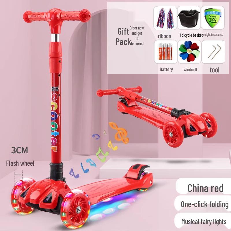 Children's Foldable Scooter for Ages 3-12, Pedal Model, Suitable for Boys and Girls