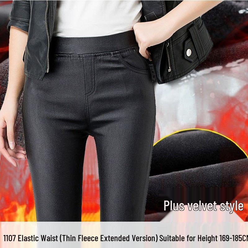 Women's Winter Thickened Matte Leather Pants with Velvet Lining - 2025 Collection