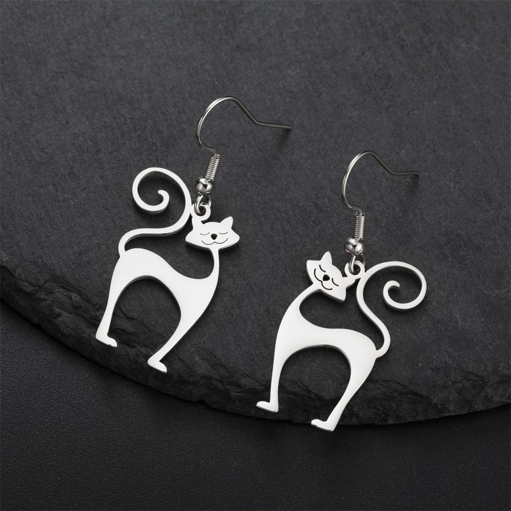 

My Shape Cat Earrings for Women Girls Stainless Steel Funny Animals Pet Kitten Earrings Fashion Jewelry Long Tail Cats Gifts