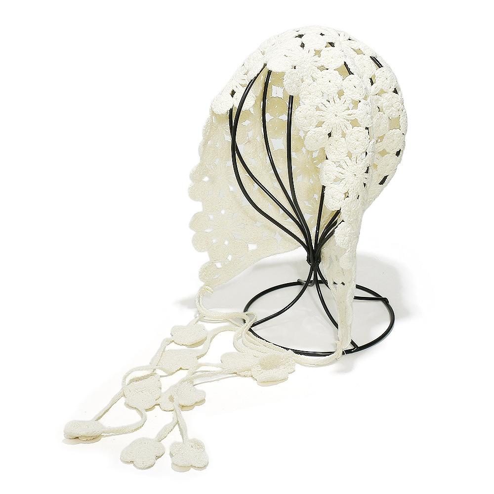 Ethnic style hand-woven hollow fringed hat Bohemian flower crochet knitted hat pullover head hat female