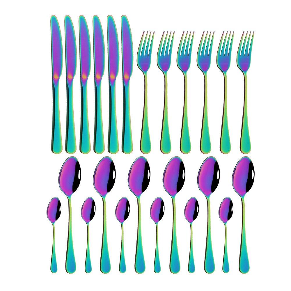 24Pcs/set Stainless Steel Dinner Black Gold Dinnerware Set Knife Fork Coffee Spoon Cutlery Set Kitchen Tableware Silverware Sets