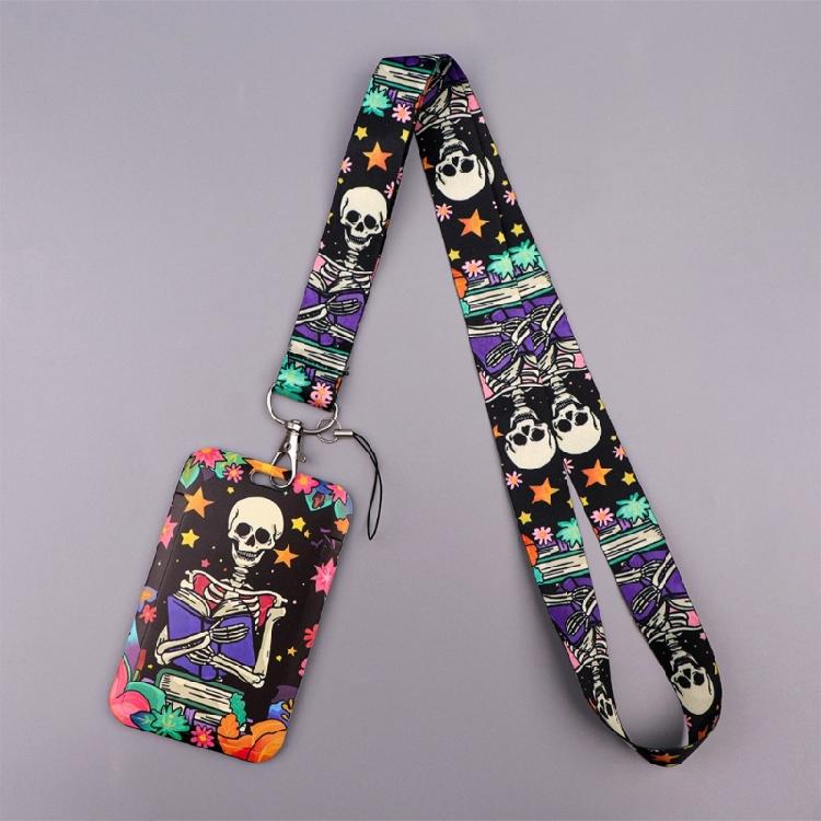 Lightweight Card Holder Lanyard Featuring Bold Crow Skull Graphics Practical Daily Carry Solution For Urban Lifestyle