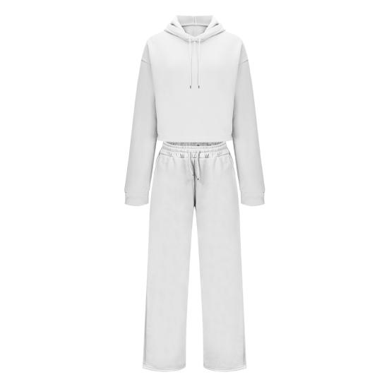 Damen 2-teilige Outfits Langarm Crop Hoodies Trainingsanzüge Lässige Pullover Sweatshirts und Lange Hosen Set mit Taschen