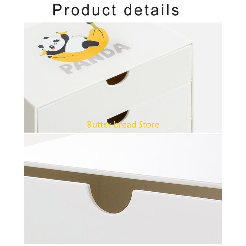 W89C Lovely Panda Desktop with Drawers Desk Storage Box Desk School Office Supplies for Tape Erasers