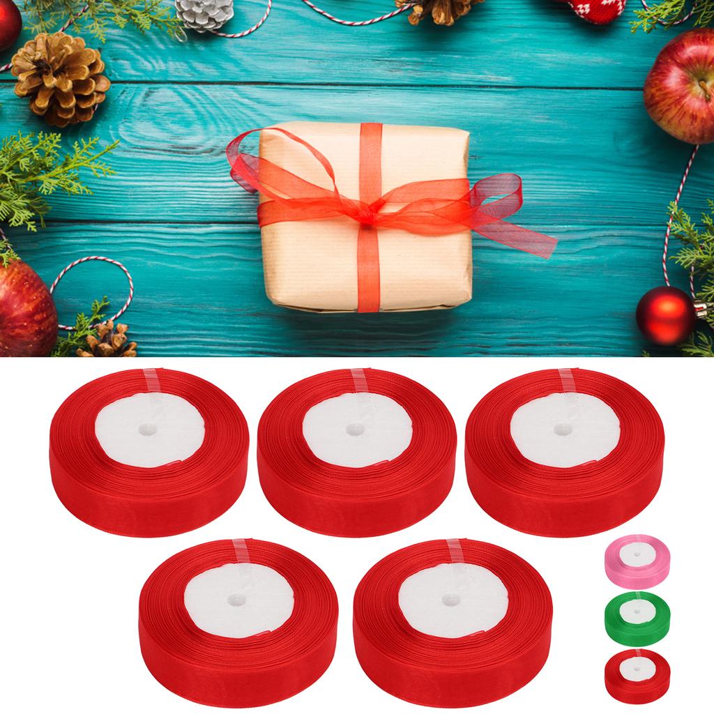 5 Rolls 245 Yards Total Gift Glitter Ribbon 2.5cm Width Polyester Metallic Glitter Ribbon Gift Ribbo