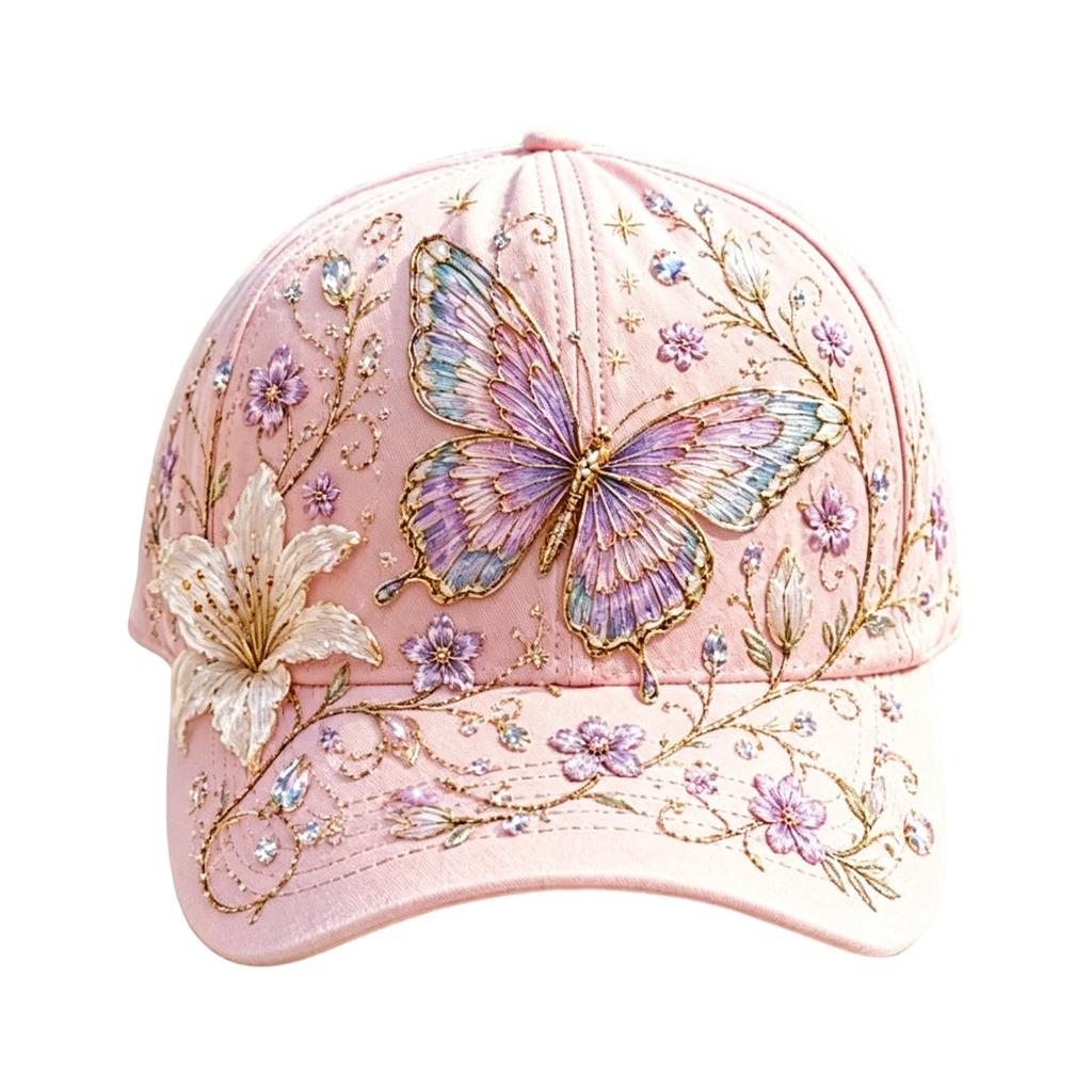 Dragonfly Floral Print Ladies Embroidered Floral Baseball Cap 2D Digital Print Adjustable Baseball Caps for Women UK Casual Hat