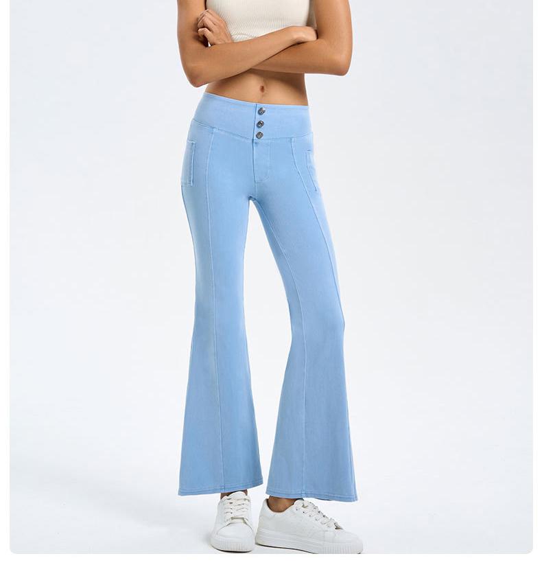 Women's Denim Yoga Flared Pants Women's High Elastic Belly-Lifting Hip-Lifting Pocket Sports Fitness Casual Pants
