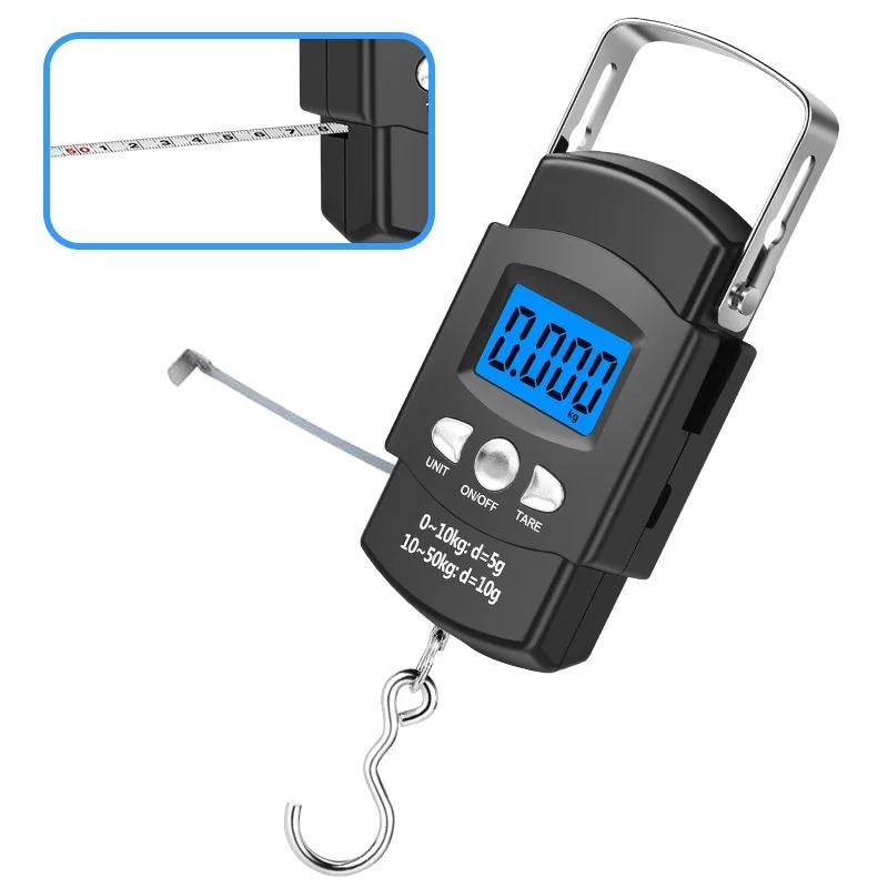 50kg/10g Portable Electronic Scale LCD Digital Display Hand Scale with 1m Measuring Tape,Travel Fishing Hanging Hook Scale