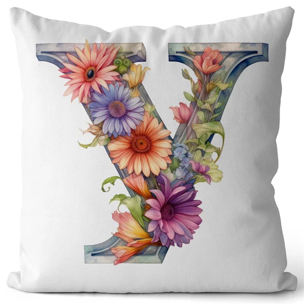 Floral  Letters Pattern Soft Cushion Cover Living Room Sofa Decor Home Chair Car Bedroom Decorative Pillowcase Girls Gift
