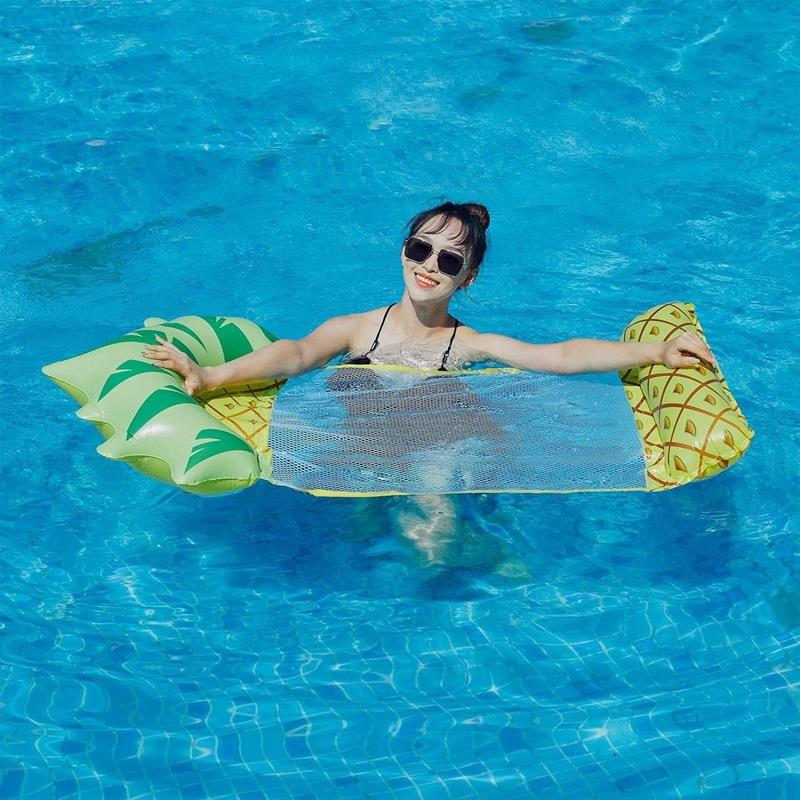 Water Hammock Mattress for Swimming Inflatable Deckchair with Net 130x70cm - Pineapple
