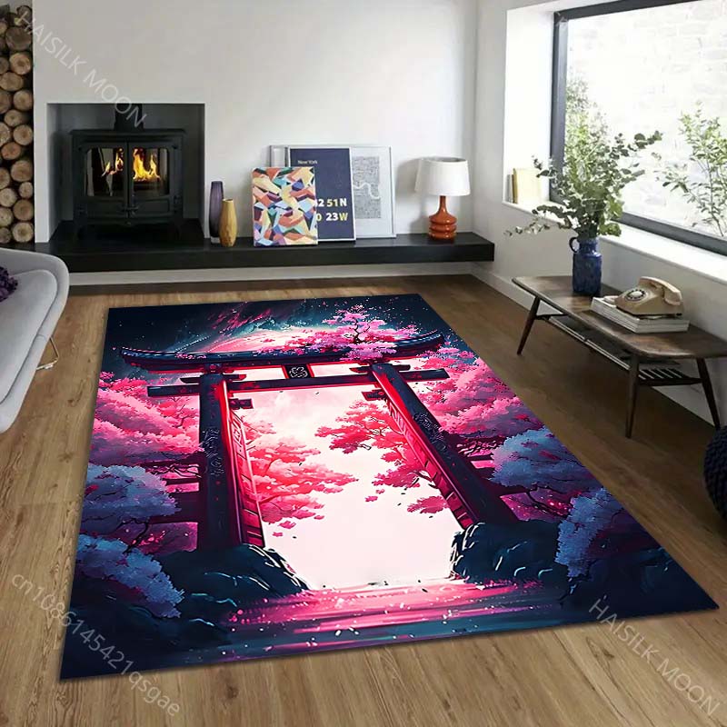 Japanese Cherry Blossom Shrine Pattern Rug Carpets for Bedroom Living Room Sofa Mat Creative Door Mat Cloakroom Home Decor