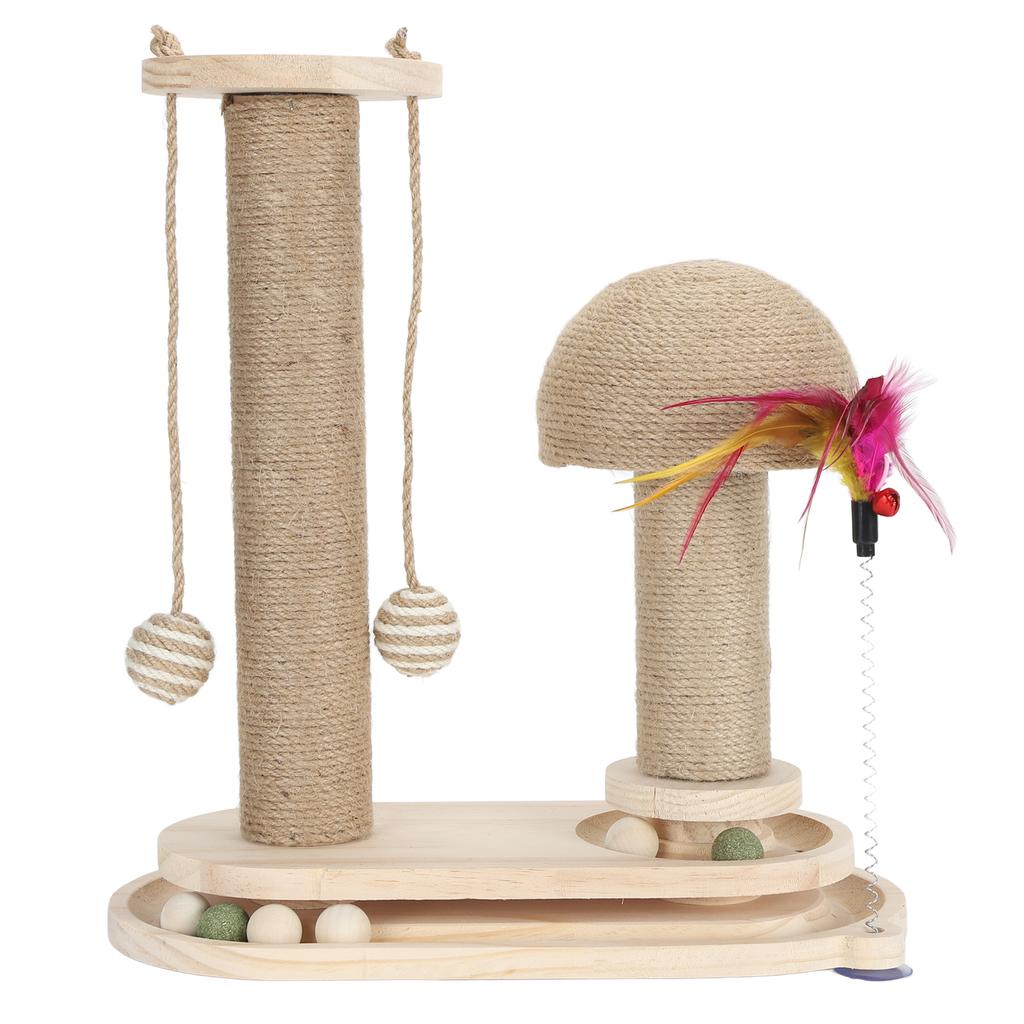 Cat Scratching Post 2 Layer Ball Track Interactive Tall Kitten Scratcher with Teasing Wand for Indoor Cats Oval