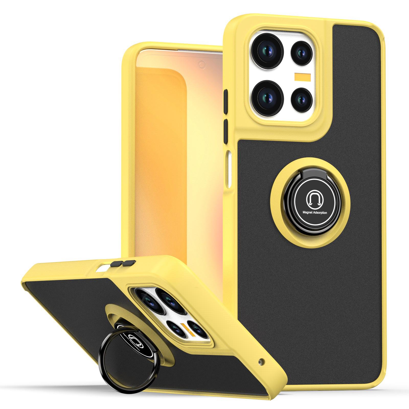 

Противоударный матовый чехол-броня для телефона Motorola Moto G75 5G с магнитной подставкой-кольцом, жесткая задняя крышка из ПК Moto G75 5G жёлтый