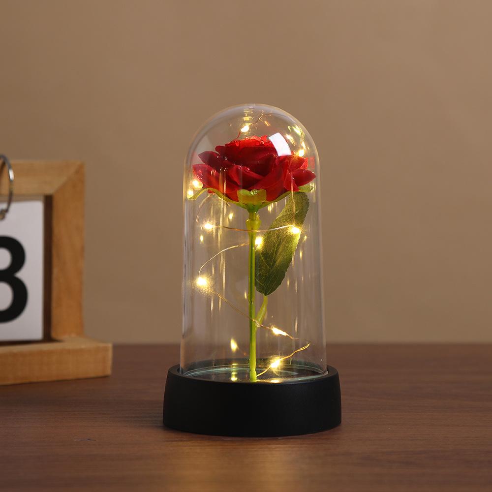 Acrylic cover with lamp eternal flower desktop simulation rose ornament birthday holiday night light gift
