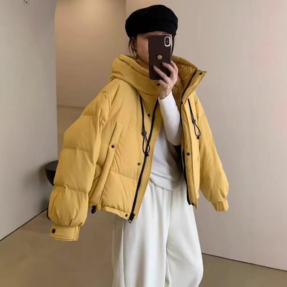 

Теплая хлопковая одежда с капюшоном женская 2025 зима новая свободная модная в иностранном стиле свободная одежда-хлеб M жёлтый