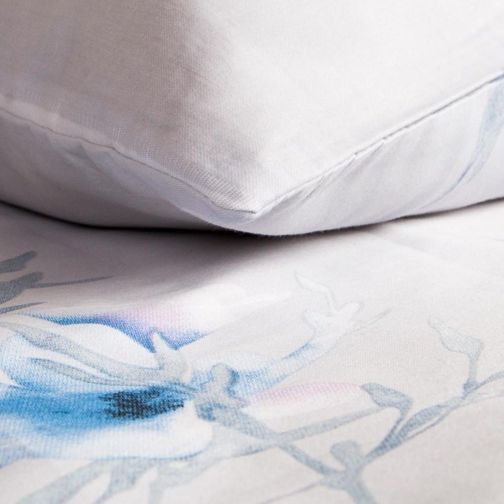 Cotton Bedding 220x200 Satin COTTON Light with Pastel Blue Flowers