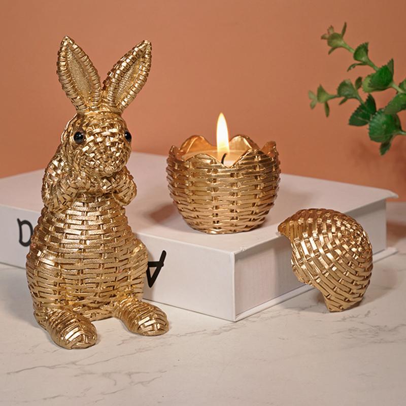 Rattan Effect Resin Bunny Easter Decor,Table Rabbit Easter Decorations,Spring Bunnies Decoration Statue Figurine